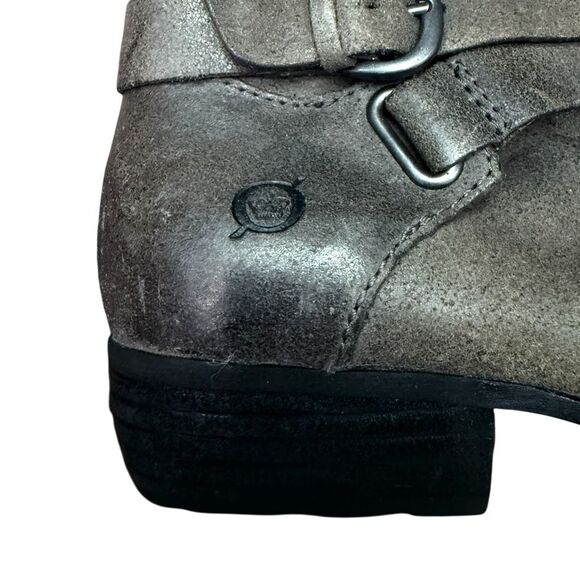 BORN Odom Leather Tall Riding Boots Gray Brown Distressed Buckle Strap Detail Wo - Picture 3 of 7